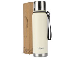 VANN® 3-wandige RVS thermosbeker 500ml - Luxe thermos voor Koffie & Thee - Thermosfles 24 uur koud en 12 uur warm - 100% Plasticvrij - Ivory