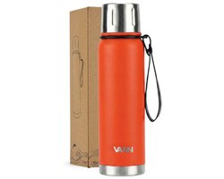 VANN® 3-wandige RVS thermosbeker 500ml - Luxe thermos voor Koffie & Thee - Thermosfles 24 uur koud en 12 uur warm - 100% Plasticvrij - Oranje