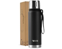 VANN® 3-wandige RVS thermosbeker 500ml - Luxe thermos voor Koffie & Thee - Thermosfles 24 uur koud en 12 uur warm - 100% Plasticvrij - Zwart