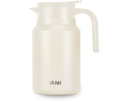 VANN® 3-wandige RVS Thermoskan 1.5L – Isoleerkan – Schenkkan met Drukknop – Voor Koffie, Thee, IJswater & Meer – 36u Koud / 24u Warm – VANN® Family Jug – Off White