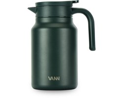 VANN® 3-wandige RVS Thermoskan 1.5L – Isoleerkan – Schenkkan met Drukknop – Voor Koffie, Thee, IJswater & Meer – VANN® Family Jug – Dark Forest Green