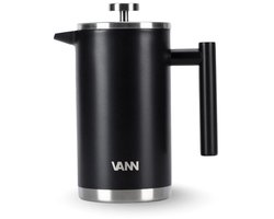 VANN® RVS French Press 1 liter voor koffie en thee – Cafetiere Isoleerkan – Dubbelwandig – Koffie maker – Zwart