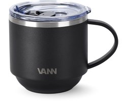 VANN® RVS Koffiemok met oor 330ml – koffiemokken met oor – koffiemok to go met morsvrij deksel voor thuis, kantoor en onderweg