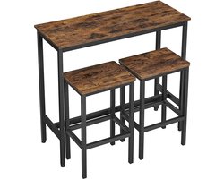 Vannes Bartafel set - eetgroep, hoge tafel set - bartafel (100 x 40 x 90 cm) met 2 barkrukken (elk 30 x 40 x 65 cm) - metalen onderstel - industrieel design - voor eetkamer - woonkamer - vintage bruin zwart