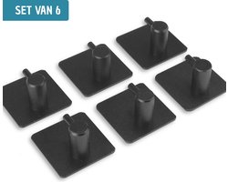 Vannons - Handdoekhaakjes Zelfklevend - Zelfklevende haakjes - Set van 6 haakjes - RVS - Zwart