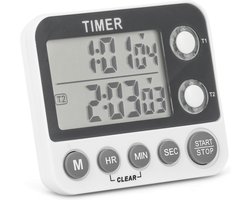 Vannons - Kookwekker - Kookwekker Digitaal - 2 Tijden Tegelijk - Pomodoro Timer - 100 uur - Eierwekker - Dubbele Keukenwekker Magnetisch - Wit