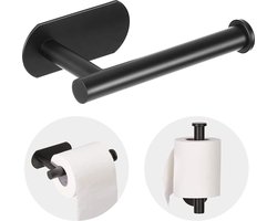 Vannons - Toiletrolhouder - WC Rolhouder Zwart zonder Boren - Zelfklevend - WC Rol Houder RVS - Zwart