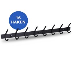 Vannons - Wandkapstok - Kapstok Hangend - RVS Metaal - 16 Hangers - Industrieel - 54 cm 16 Haken - Kapstok Zwart