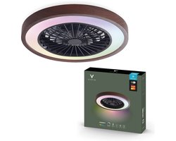 Varin® Plafondventilator met verlichting - Walnoot hout - Tuya Wifi - LED RGBW - Ø 50cm - Super stil - Afstandsbediening smart lamp - Plafondlamp slaapkamer - Plafonniere woonkamer - Plafondlampen - Plafond lamp - Verlichting kinderkamer - Ventilator
