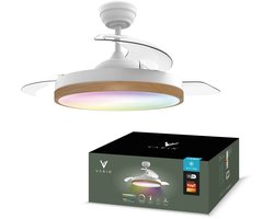 Varin® Smart Plafondventilator met LED verlichting RGBW - Wit/Lichthout - Tuya Wifi - Ø 50cm/108cm - Super stil - Smart lamp - Plafondlamp slaapkamer - Plafonniere woonkamer - Plafondlampen - Plafond lamp bamboe - Verlichting kinderkamer - Ventilator