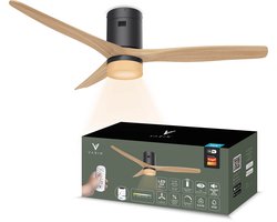 Varin® Smart Plafondventilator met verlichting - Ø 132cm - Zwart/Lichthout - LED CCT 18W - Super stil 20dB - 6 snelheden - Woonkamer - Slaapkamer - Tuya WiFi - App & Afstandsbediening
