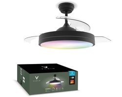 Varin® Smart Plafondventilator met verlichting - Zwart - Tuya Wifi - LED 36W RGBW - Ø 50cm/108cm - Super stil - Smart lamp - Plafondlamp slaapkamer - Plafonniere woonkamer - Plafondlampen - Plafond lamp - Verlichting kinderkamer - Ventilator