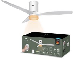 Varin® Smart Ventilator met LED verlichting - Wit - Tuya Wifi - LED 18W CCT - Lange bladen - Ø 132cm - 6 snelheden - Super stil 20dB - Met afstandsbediening en gratis app - Ventilatorkachel - Ventilatoren plafond - Verkoeling en verwarming