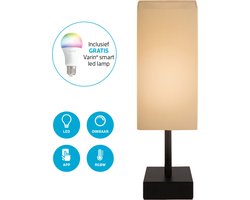 Varin® Tafellamp Wit met zwart stalen voet - Vierkant - Katoen kap - E27 Smart Led lamp - Tuya Wifi - RGB Witlicht - Industrieel Tafellampen - Bureaulamp - Nachtlamp - Slimme verlichting nachtkastje slaapkamer, woonkamer, keuken, kantoor