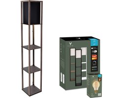 Varin® Vloerlamp met vakken - Donker bruin met zwarte kap - Met E27 Led lamp - Dimbaar - Witlicht RGB - Smart Lamp Tuya wifi - Slimme staande lampen - Sfeerlamp - Vakkenkast - Lamp industrieel - Vloerlampen - Verlichting woonkamer, keuken slaapkamer
