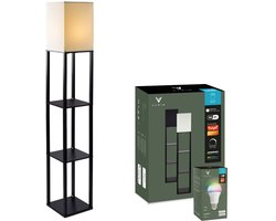 Varin® Vloerlamp met vakken - Zwart - Met E27 Led lamp - Dimbaar - Witlicht RGB - Smart Lamp - Tuya wifi - Slimme staande lampen - Sfeerlamp - Vakkenkast - Lamp industrieel - Daglichtlamp - Vloerlampen - Verlichting woonkamer, keuken en slaapkamer