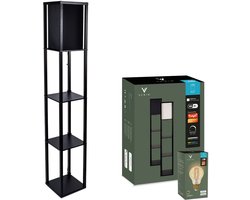 Varin® Vloerlamp met vakken - Zwart - Met E27 Led lamp filament - Dimbaar - Witlicht warm - Smart Lamp - Tuya wifi - Slimme staande lampen - Sfeerlamp - Vakkenkast - Lamp industrieel - Vloerlampen - Verlichting woonkamer, keuken en slaapkamer