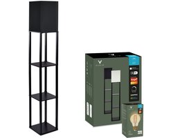 Varin® Vloerlamp met vakken - Zwart - Met E27 Led lamp filament - Dimbaar - Witlicht warm - Smart Lamp - Tuya wifi - Slimme staande lampen - Sfeerlamp - Vakkenkast - Lamp industrieel - Vloerlampen - Verlichting woonkamer, keuken en slaapkamer