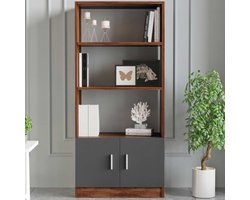 Vario D Boekenplank | 100% MELAMINE | Walnoot, Antraciet - Emob - Boekenkast - Bruin - Spaanplaat