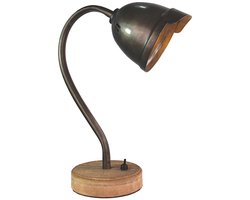 Various Tafellamp Industrieel - 1 lichts - GU10 - Black Steel & Hout - 31 cm Hoog