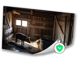 Varken in oude houten schuur - Boerderij poster - Wanddecoratie varken - Realisme kunststroming - Muurdecoratie landelijk - Woonaccessoires - poster 40x30 cm