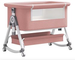 Varnox Babybed - Co-sleeper - Ledikant - Kinderbed - Wieg - Hoogte verstelbaar - Wielen - Klamboe - Opbergruimte - Roze