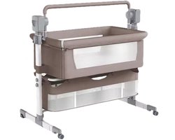 Varnox Babybed - Elektrisch babybed - Elektrische babywieg - Schommelbed - Co sleeper - Co-sleeper - Wieg - Baby bedje - Ledikant - Bluetooth - Verplaatsbaar - Draagbaar - Klamboe - Khaki - Bruin