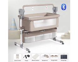 Varnox Babybed - Elektrisch babybed - Elektrische babywieg - Schommelbed - Co sleeper - Co-sleeper - Wieg - Baby bedje - Ledikant - Bluetooth - Verplaatsbaar - Draagbaar - Klamboe - Beige