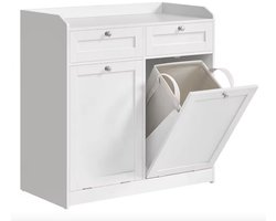 Varnox Badkamerkast - Kastje badkamer - Ladekast - Badkamer meubel - Met waszak - Wasmand - Meubel voor de was - Waskast - Hout - Wit