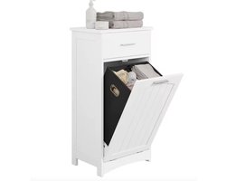 Varnox Badkamerkast - Kastje badkamer - Ladekast - Badkamer meubel - Met waszak - Wasmand - Meubel voor de was - Waskast - Hout - Wit