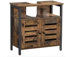 Varnox Badkamerkast - Kastje badkamer - Wastafel kast - Badkamer meubel - Houten badkamerkast - Gootsteen kast - Verstelbare plank - Hout - Industrieel - Bruin - 60x60x30cm