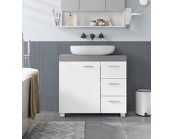 Varnox Badkamerkast - Kastje badkamer - Wastafel kast - Badkamer meubel - Houten badkamerkast - Onderkast - Onderbouwkast - Kastje - Hout - Wit - Grijs - 70x64x30cm