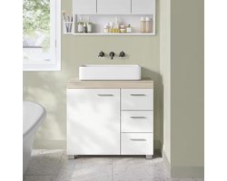 Varnox Badkamerkast - Kastje badkamer - Wastafel kast - Badkamer meubel - Houten badkamerkast - Onderkast - Onderbouwkast - Kastje - Hout - Wit - Light oak - 70x64x30cm