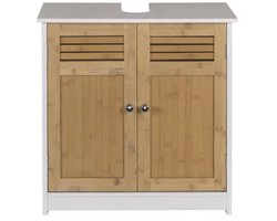 Varnox Badkamerkast - Kastje badkamer - Wastafel kast - Badkamer meubel - Houten badkamerkast - Verstelbare plank - Kastje - Hout - Bamboe - Bruin - Wit - 60x60x30cm