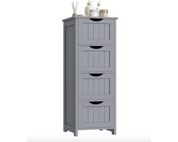 Varnox badkamerkast - Ladekast - Wandkast - Opbergkast - Kast - Muurkast - Middelhoge kast - 4 lades - 4 laden - Badkamer meubel - Hout - Grijs