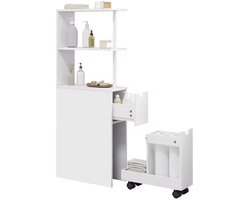 Varnox Badkamerkast - Smalle kast - Uitschuifbare kast - Kast met lade - Lade op wieltjes - Opbergkast - Badkamer meubel - Keuken kast - Wit