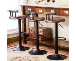 Varnox Barkruk - Barkrukken - Retro barkruk - Set van 2 barkrukken - Kruk met rugleuning - Hoogte verstelbaar - 360 graden draaibaar - PU leer - Imitatie leer - Donkerbruin - Bruin