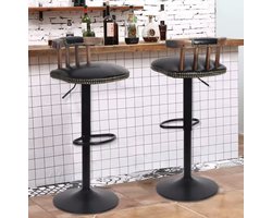 Varnox Barkruk - Barkrukken - Retro barkruk - Set van 2 barkrukken - Kruk met rugleuning - Hoogte verstelbaar - 360 graden draaibaar - PU leer - Imitatie leer - Zwart