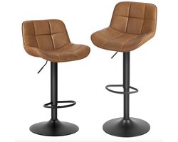 Varnox Barkruk - Barkrukken - Set van 2 barkrukken - Kruk met rugleuning - Hoogte verstelbaar - 360 graden draaibaar - PU leer - Imitatie leer - Bruin