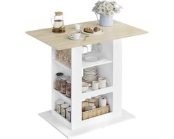Varnox Bartafel - Hoge Tafel - Eettafel - Bartafel met opbergvak - Bartafel met glazenrek - Keukentafel - Tafel - Wit/Light Oak
