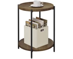 Varnox Bijzettafel - Kleine bijzettafel - Sidetable - Banktafel - Tafel - Eindtafel - Nachtkastje - Naast bank - Naast bed - 2 lagen - Verwijderbaar blad - Industrieel - Bruin