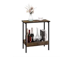 Varnox Bijzettafel - Kleine bijzettafel - Sidetable - Banktafel - Tafel - Eindtafel - Nachtkastje - Naast bank - Naast bed - Met opbergvak - Met krantenbak - Tijdschrift bak - Industrieel - Bruin