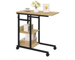 Varnox Bijzettafel - Kleine bijzettafel - Sidetable - Banktafel - Tafel - Eindtafel - Nachtkastje - Tafel op wieltjes - Hoogte verstelbaar - Wieltjes - Industrieel - Lichtbruin