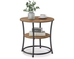 Varnox Bijzettafel - Sidetable - Eindtafel - Koffietafel - 2 lagen - Industrieel - Poten verstelbaar - Hout - Metaal - Bruin - Zwart