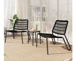 Varnox Bistro Set - Tuinset - Balkonset - Lounge set - Set stoelen en tafel - 3-delige bistroset - Wachtruimte stoelen - Hand gevlochten touw - Houten tafel - Metalen poot - Zwart