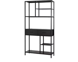 Varnox Boekenkast - Kast - Boekenkast - Open Kast - Wandkast - Opbergkast - 2 lades - 2 laden - Industrieel - Hout - Metaal - Zwart