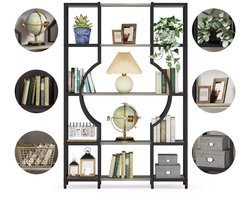 Varnox Boekenkast - Kast - Boekenkast - Open Kast - Wandkast - Opbergkast - Industrieel - Hout - Metaal - Grijs/Zwart