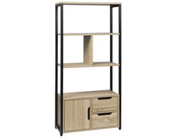 Varnox Boekenkast - Kast - Kleine Boekenkast - Open Kast - Wandkast - Opbergkast - Lades - Deur - Industrieel - Hout - Metaal - Lichtbruin/Zwart
