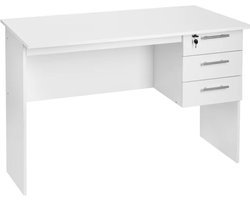 Varnox Bureau - Computer Bureau - Computer tafel - Tafel - Tafel met lades - Basic bureau - 3 laden - Met slot - Wit - 120cm
