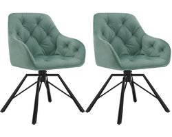Varnox Eetkamer Stoelen - Eettafel stoelen - Stoelen - Draaistoel - Eetkamerstoel - Fauteuil - Stoel - Fluweel - Velvet - Set van 2 - 360 graden draaibaar - Turquoise - Zwarte Poot